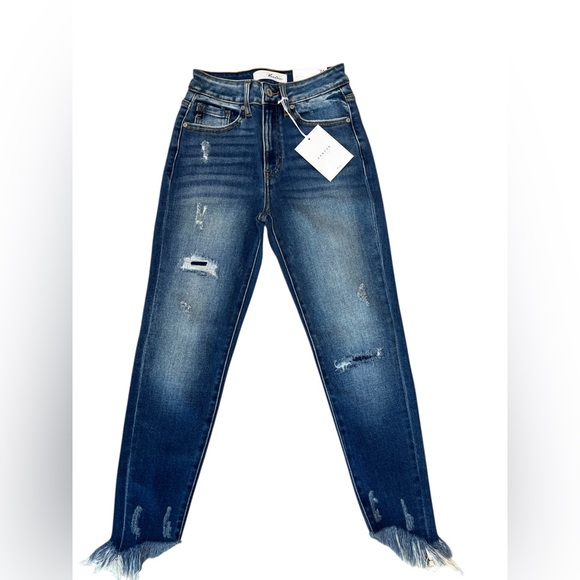 KanCan High Rise Distressed Ankle Skinny Jeans Frayed Hem Medium Wash NWT - Picture 1 of 16